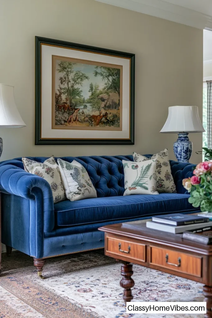 Add a Vintage Touch with a Blue Chesterfield Sofa