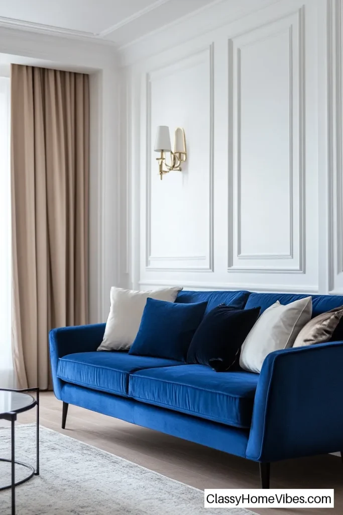 Contrast a Royal Blue Couch with Neutral Tones