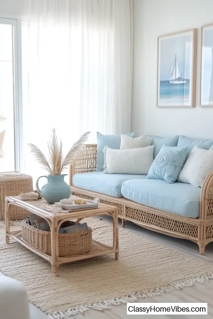 Create a Coastal Vibe with a Sky Blue Sofa