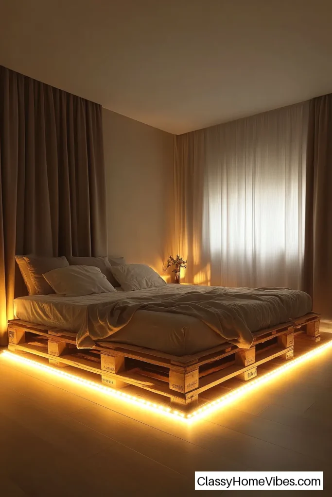 Floating Pallet Bed with LED Lights