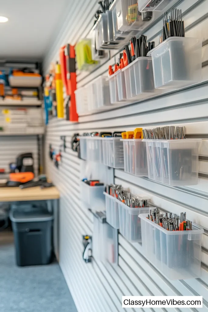 Louvered Panels with Plastic Bins