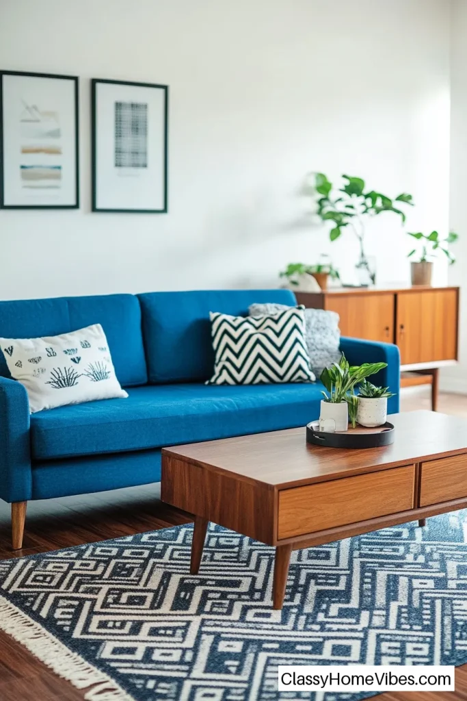 Mix Mid-Century Modern with a Cobalt Blue Couch