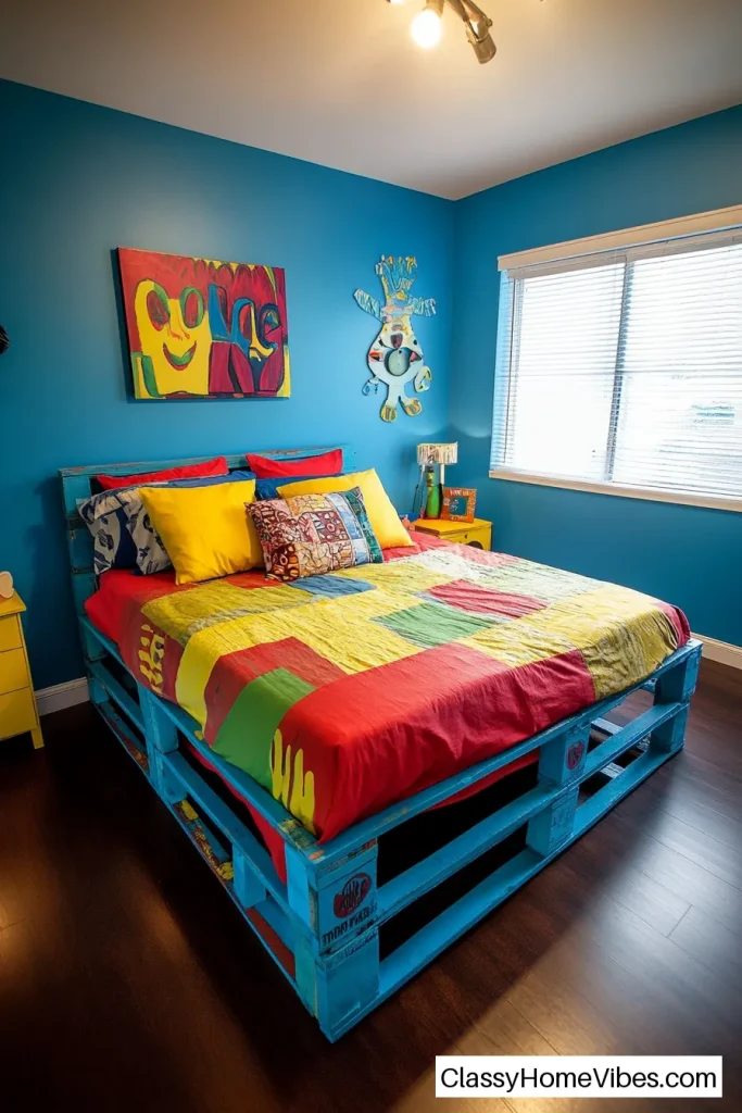Painted Pallet Bed for a Pop of Color