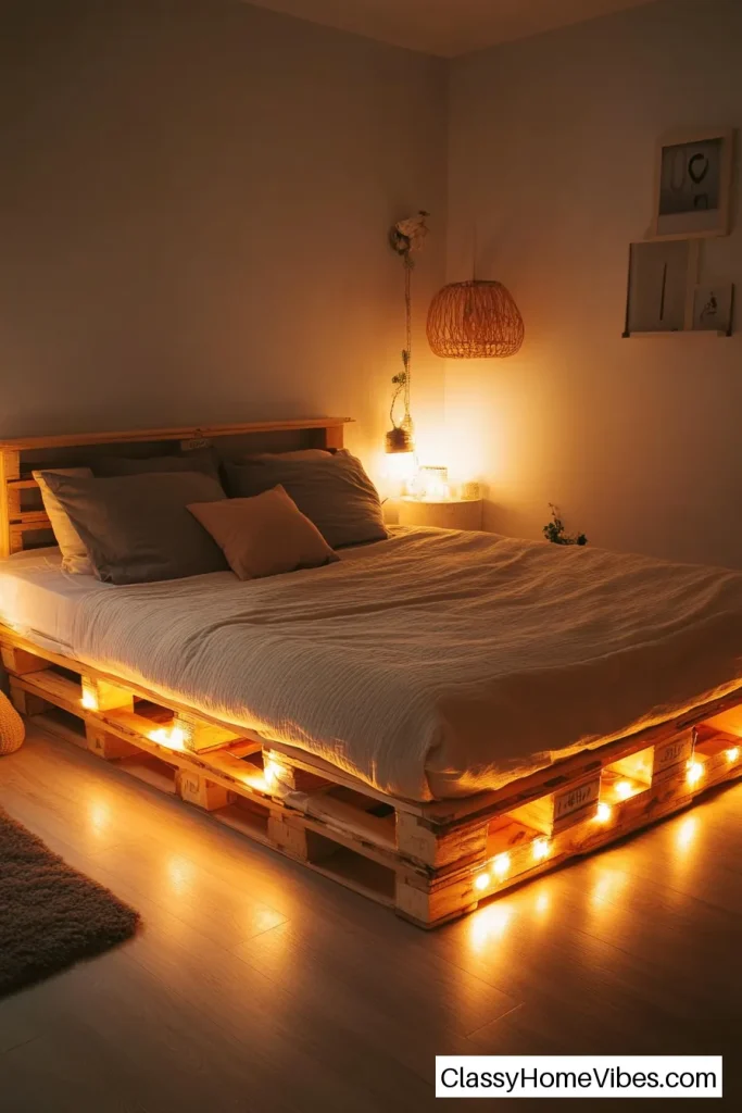 Pallet Bed with Built-In Lighting