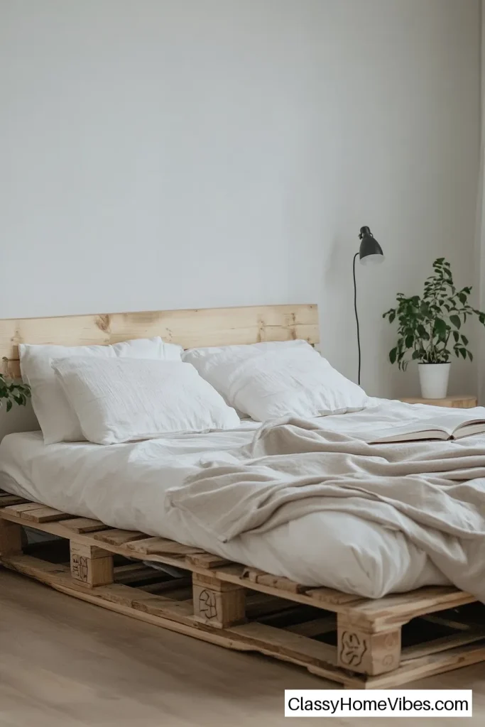 Pallet Bed with Floating Side Shelves