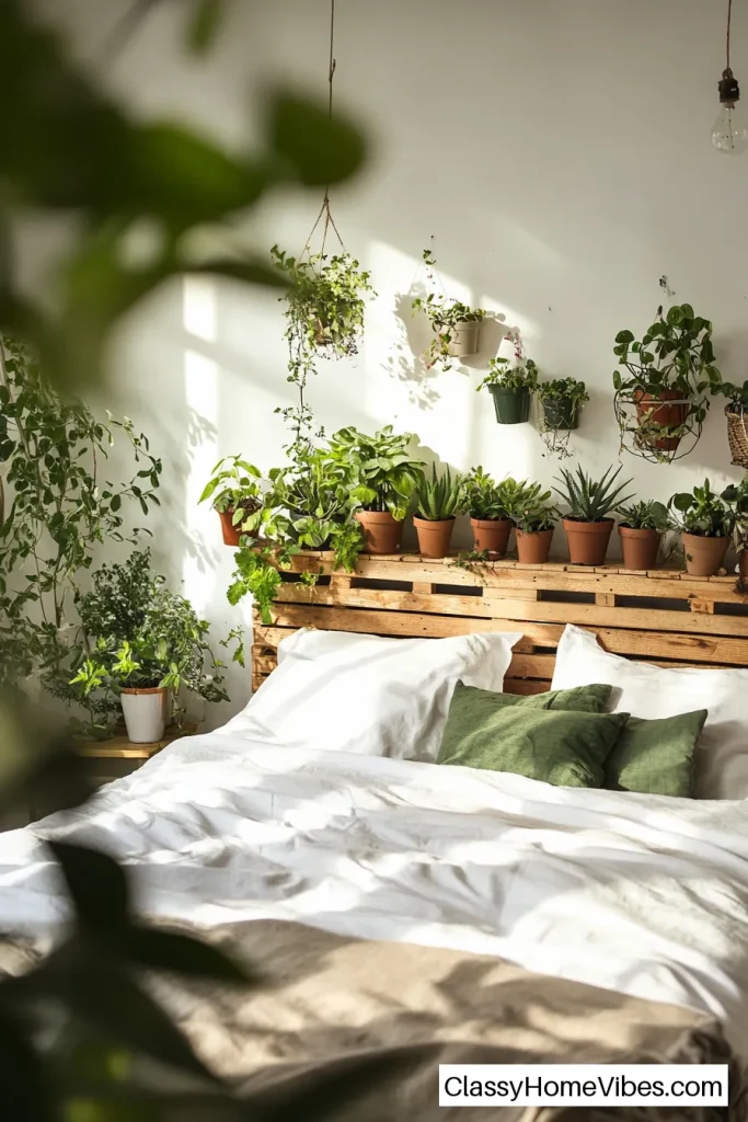 Pallet Bed with Garden Headboard