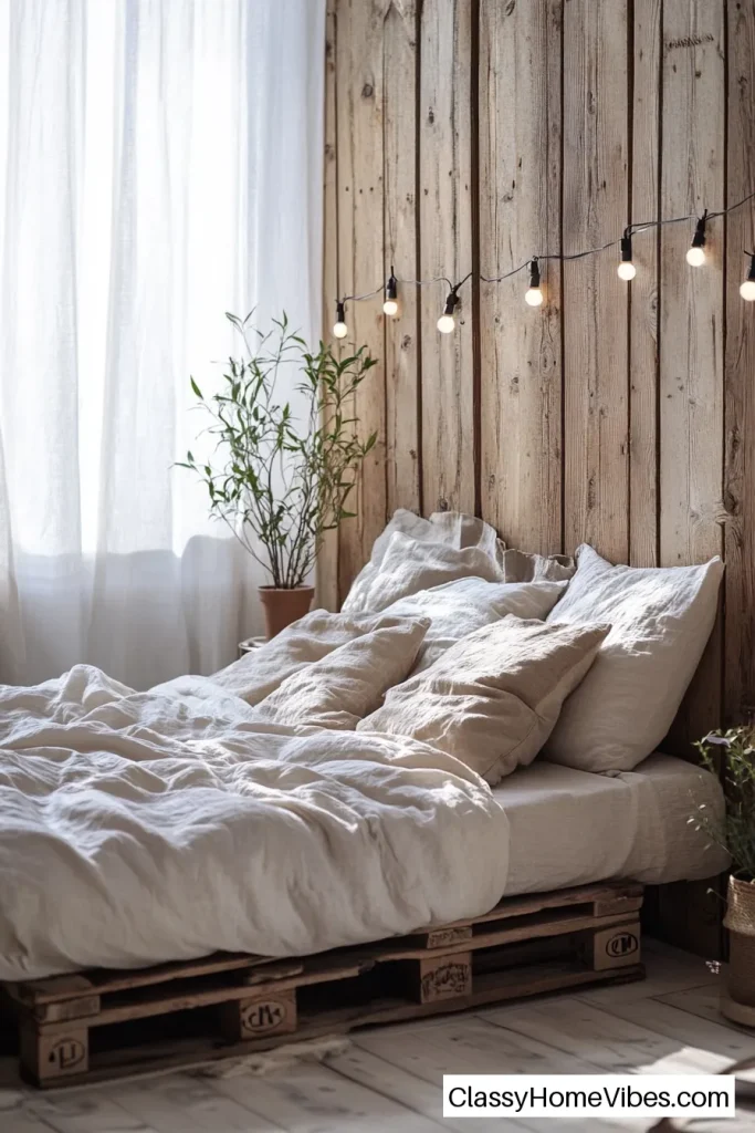 Rustic Pallet Bed with Headboard