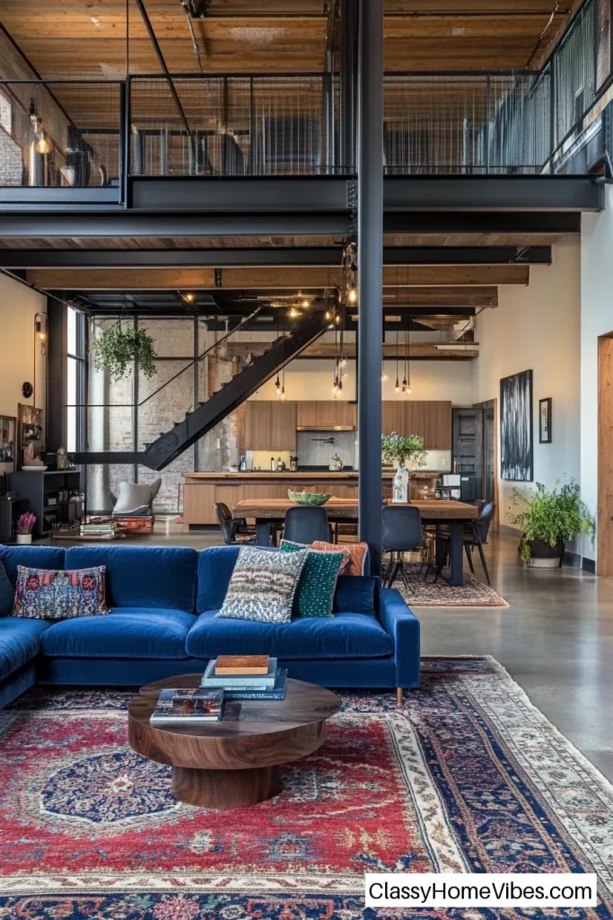 Use a Blue Couch to Anchor an Open-Plan Space